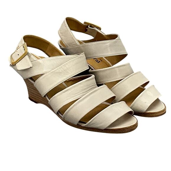 Vintage Jack Sprat Creme Leather Strappy Open Toe Wedge Sandals Women 6.5B - Picture 1 of 12